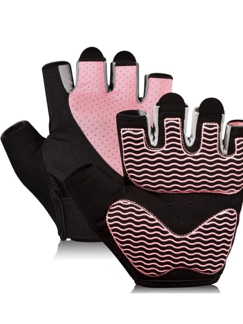 Pink and Black Half-Finger Grip Gloves